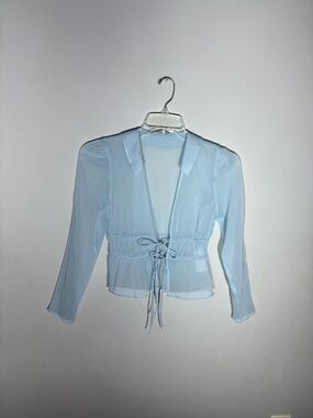 Abercrombie Fitch Blouse Womens XS Baby Blue Sheer Tie Front Cottage Boho Top